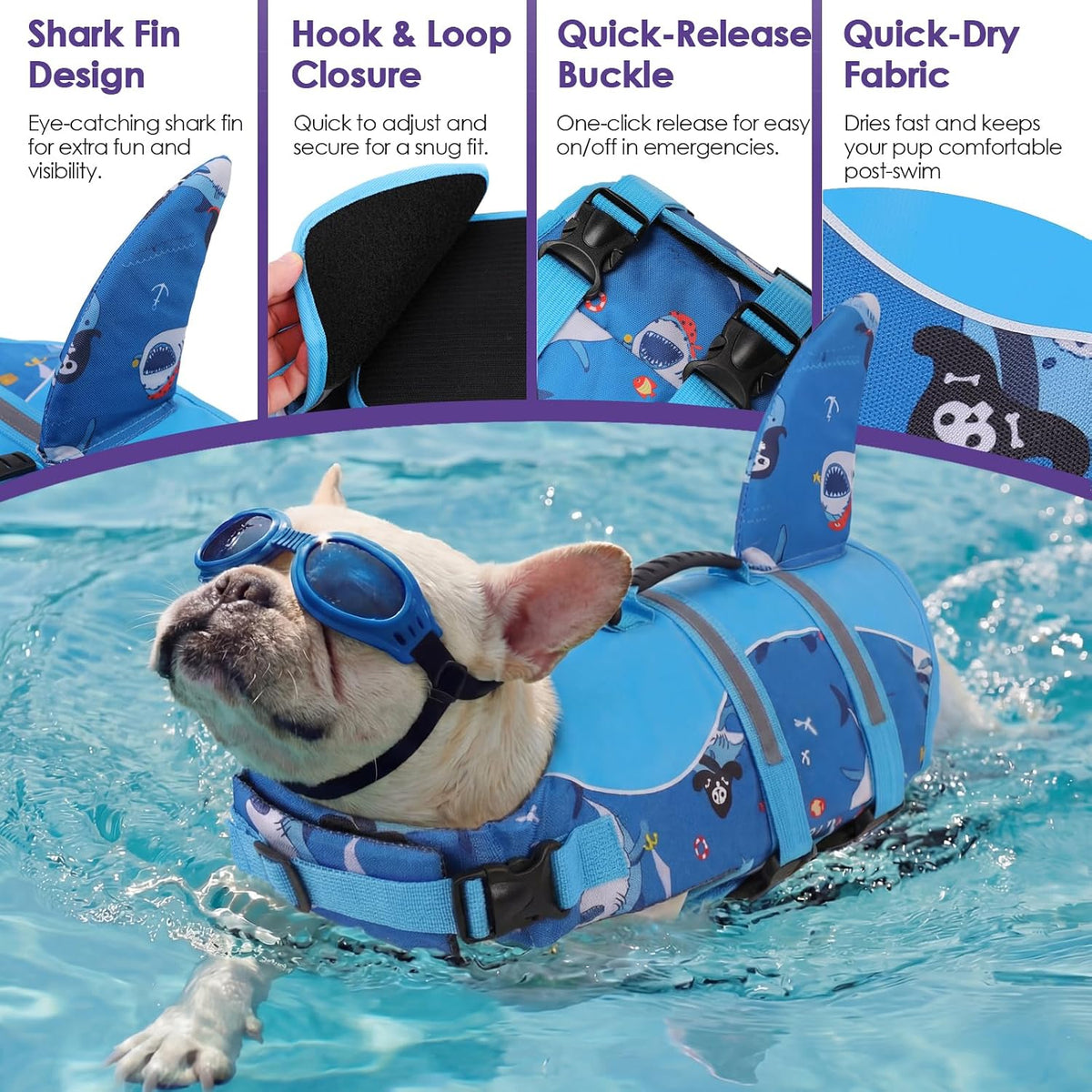 Dog Life Jacket - Shark Safety Vest for Swimming & Boating
