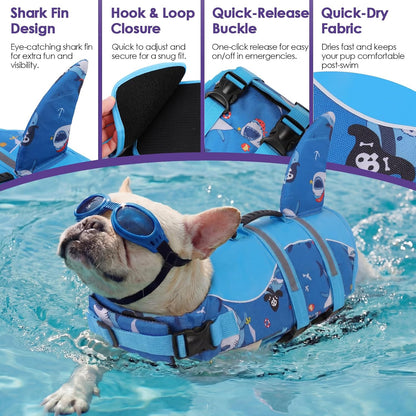 Dog Life Jacket - Shark Safety Vest for Swimming & Boating