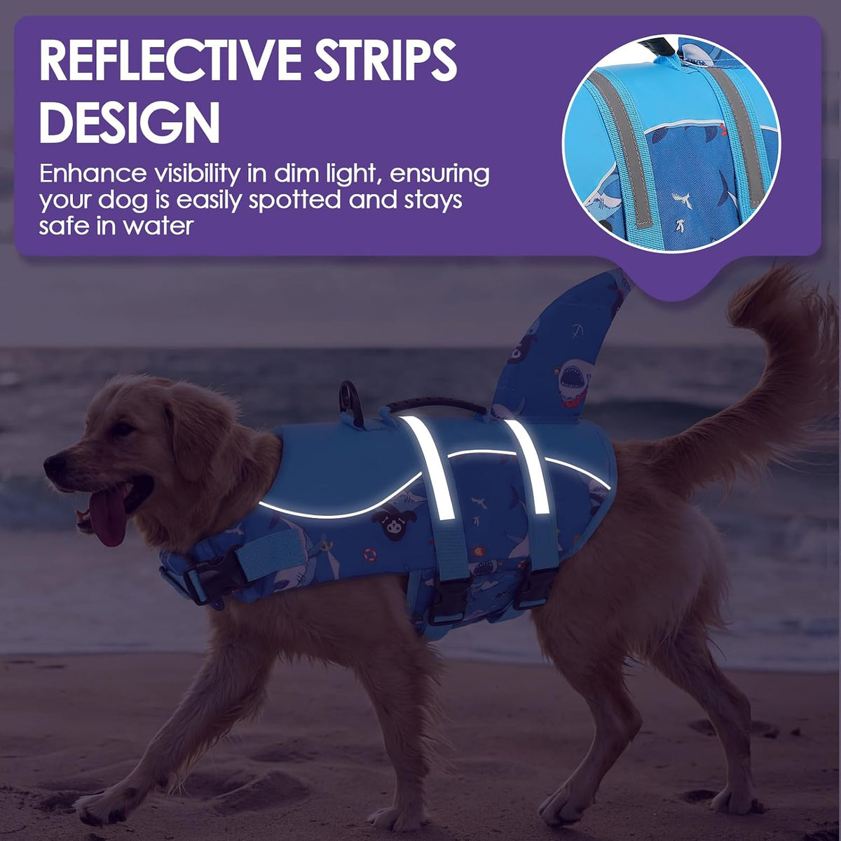 Dog Life Jacket - Shark Safety Vest for Swimming & Boating