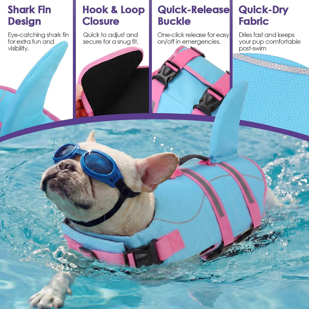Dog Life Jacket - Shark Safety Vest for Swimming & Boating