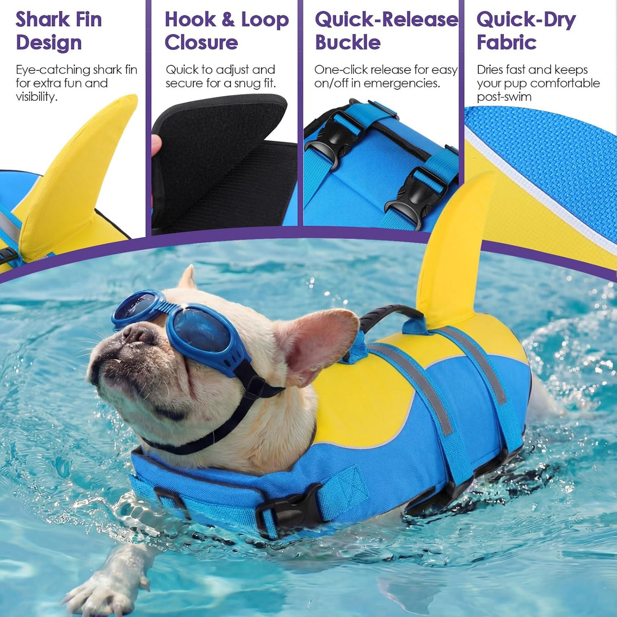 Dog Life Jacket - Shark Safety Vest for Swimming & Boating