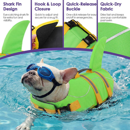 Dog Life Jacket - Shark Safety Vest for Swimming & Boating