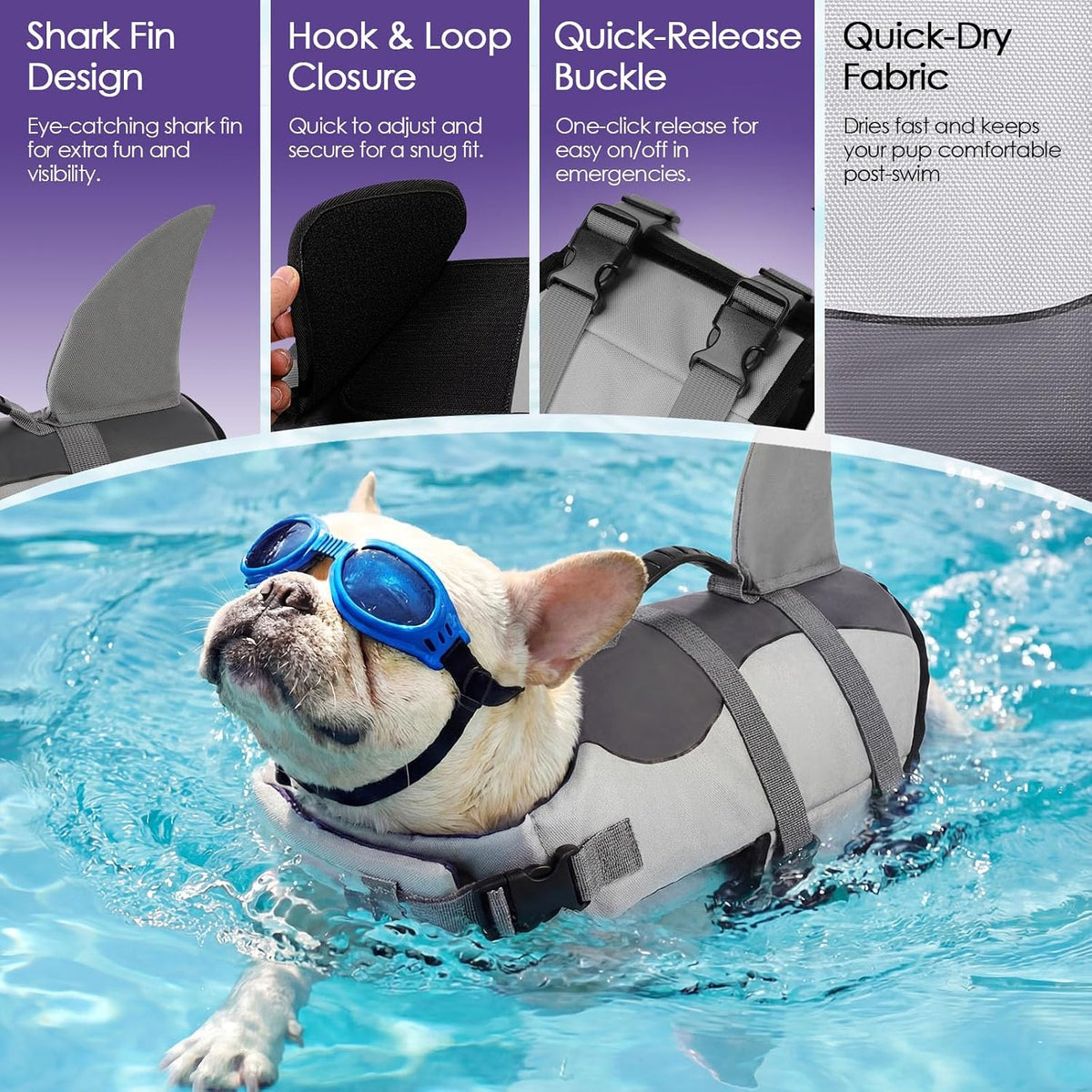 Dog Life Jacket - Shark Safety Vest for Swimming & Boating