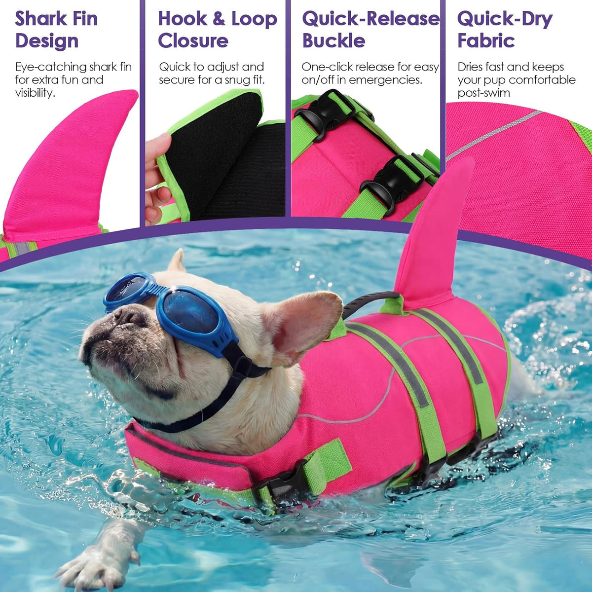 Dog Life Jacket - Shark Safety Vest for Swimming & Boating
