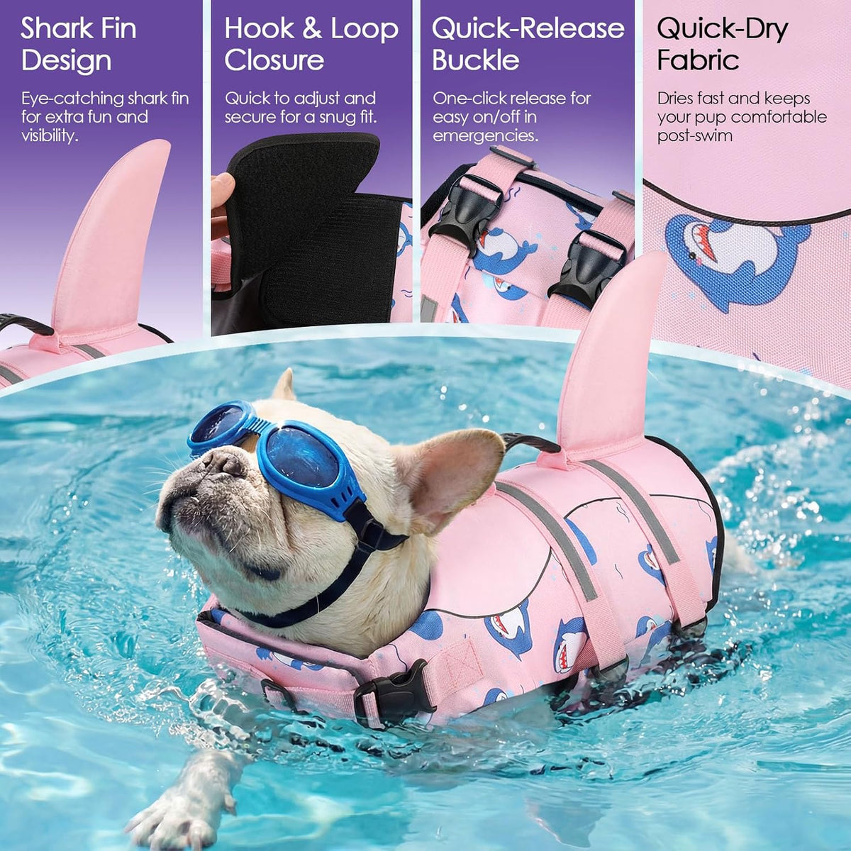 Dog Life Jacket - Shark Safety Vest for Swimming & Boating