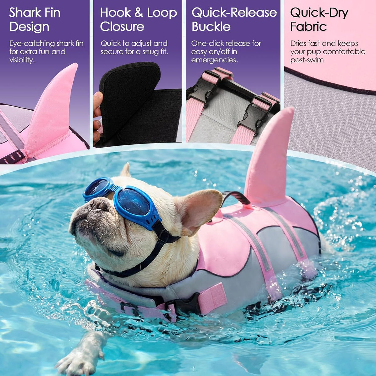 Dog Life Jacket - Shark Safety Vest for Swimming & Boating