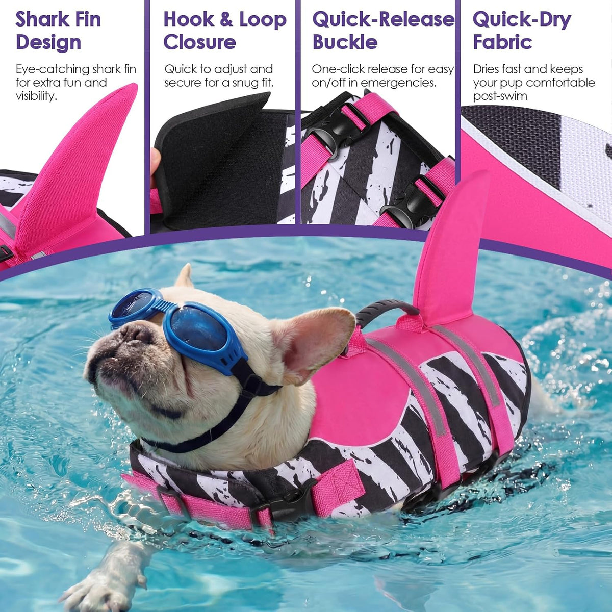 Dog Life Jacket - Shark Safety Vest for Swimming & Boating