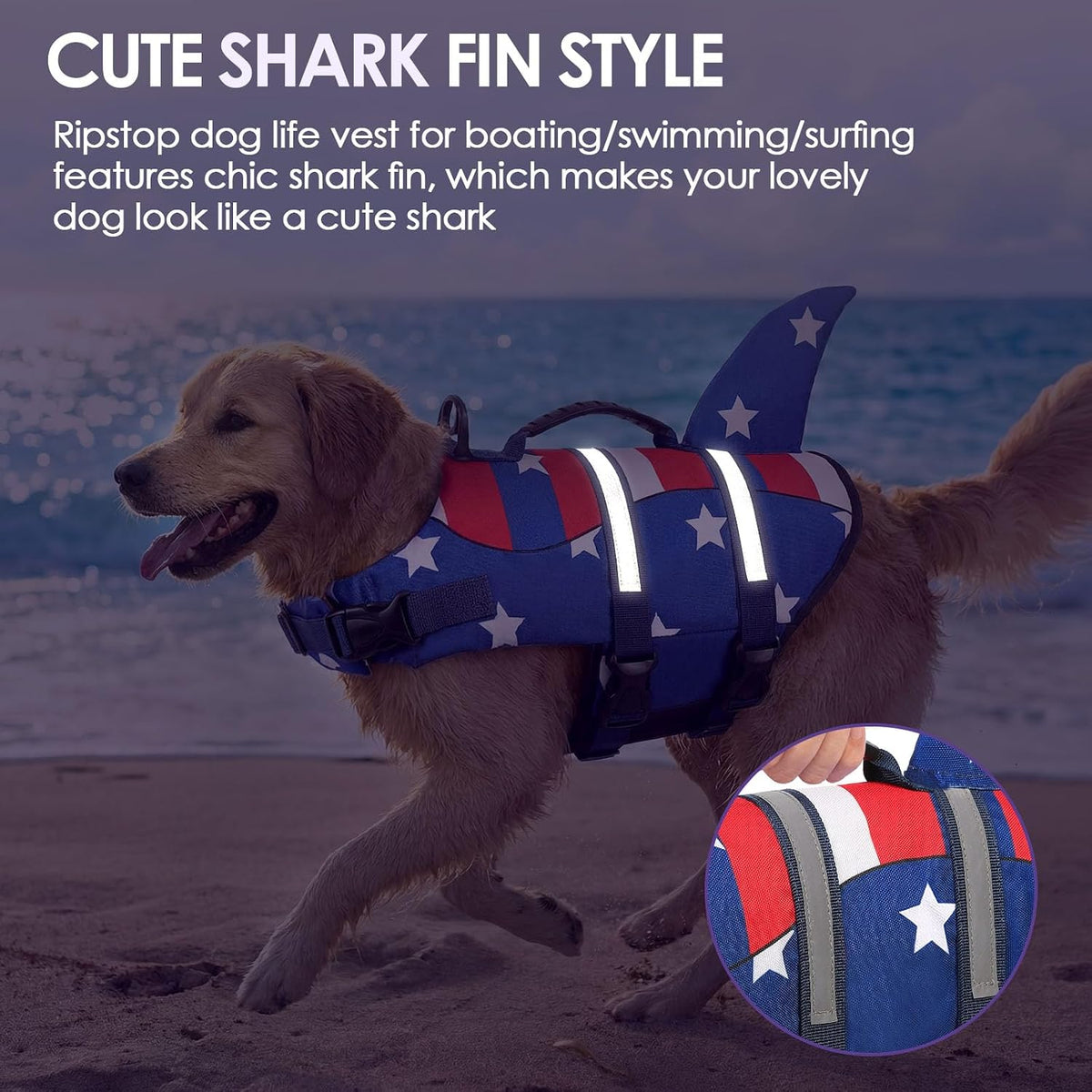 Dog Life Jacket - Shark Safety Vest for Swimming & Boating