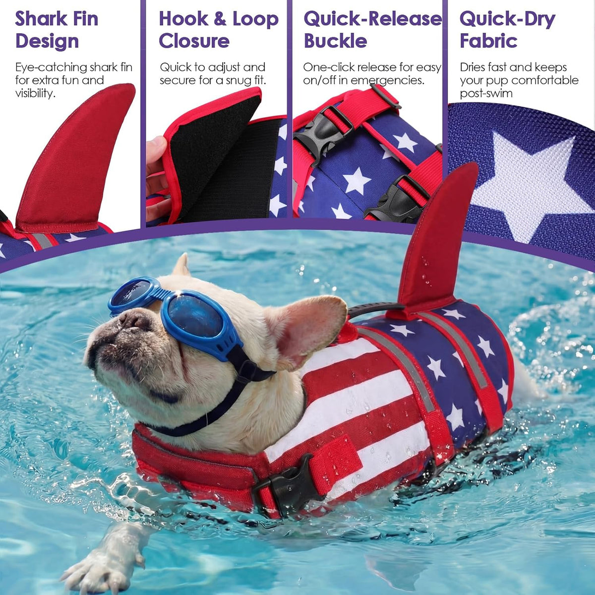 Dog Life Jacket - Shark Safety Vest for Swimming & Boating