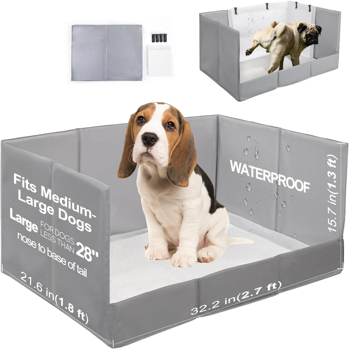 Dog Litter Box Indoor High Walls, Puppy Pee Pad Holder Foldable