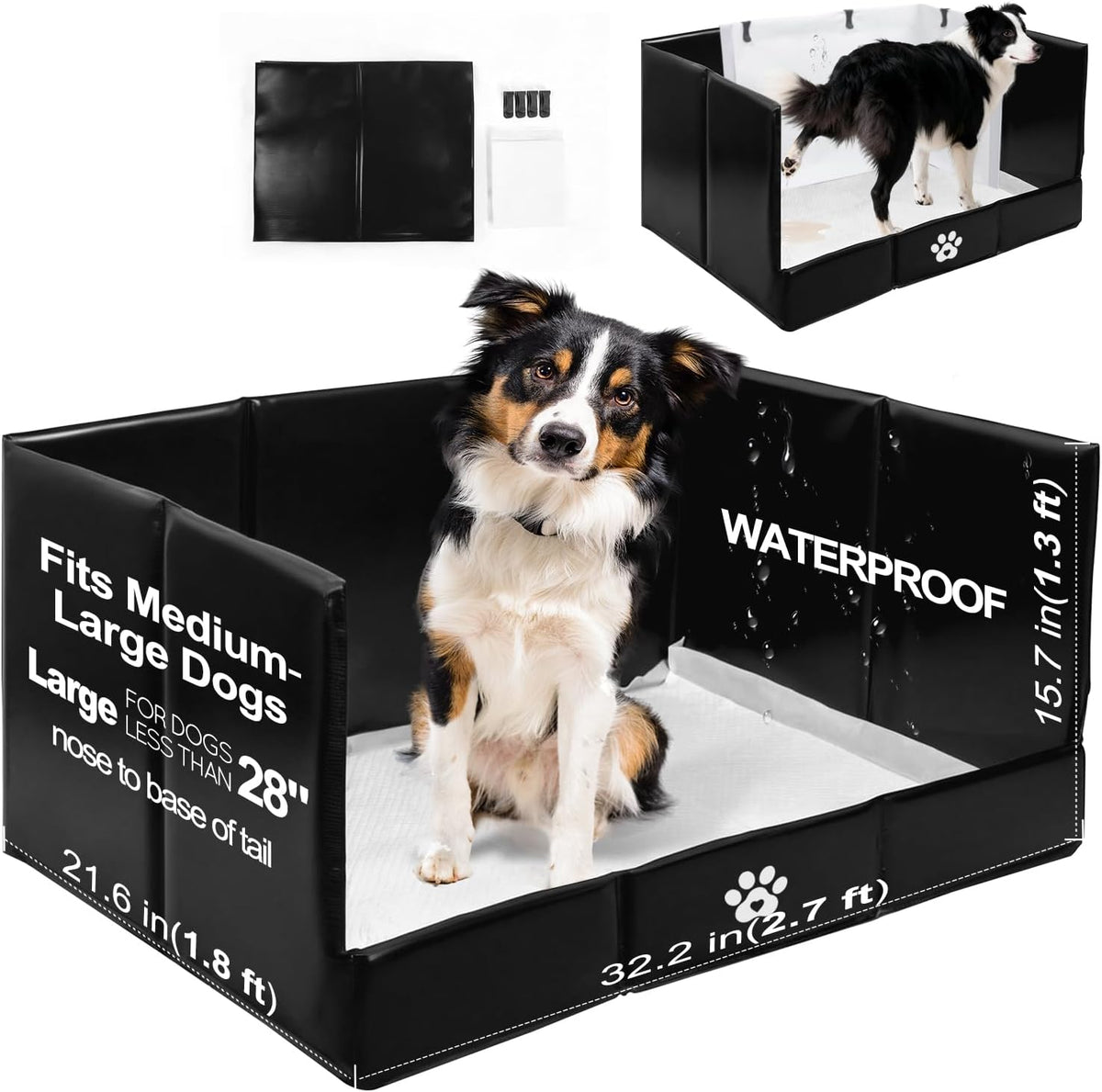 Dog Litter Box Indoor High Walls, Puppy Pee Pad Holder Foldable