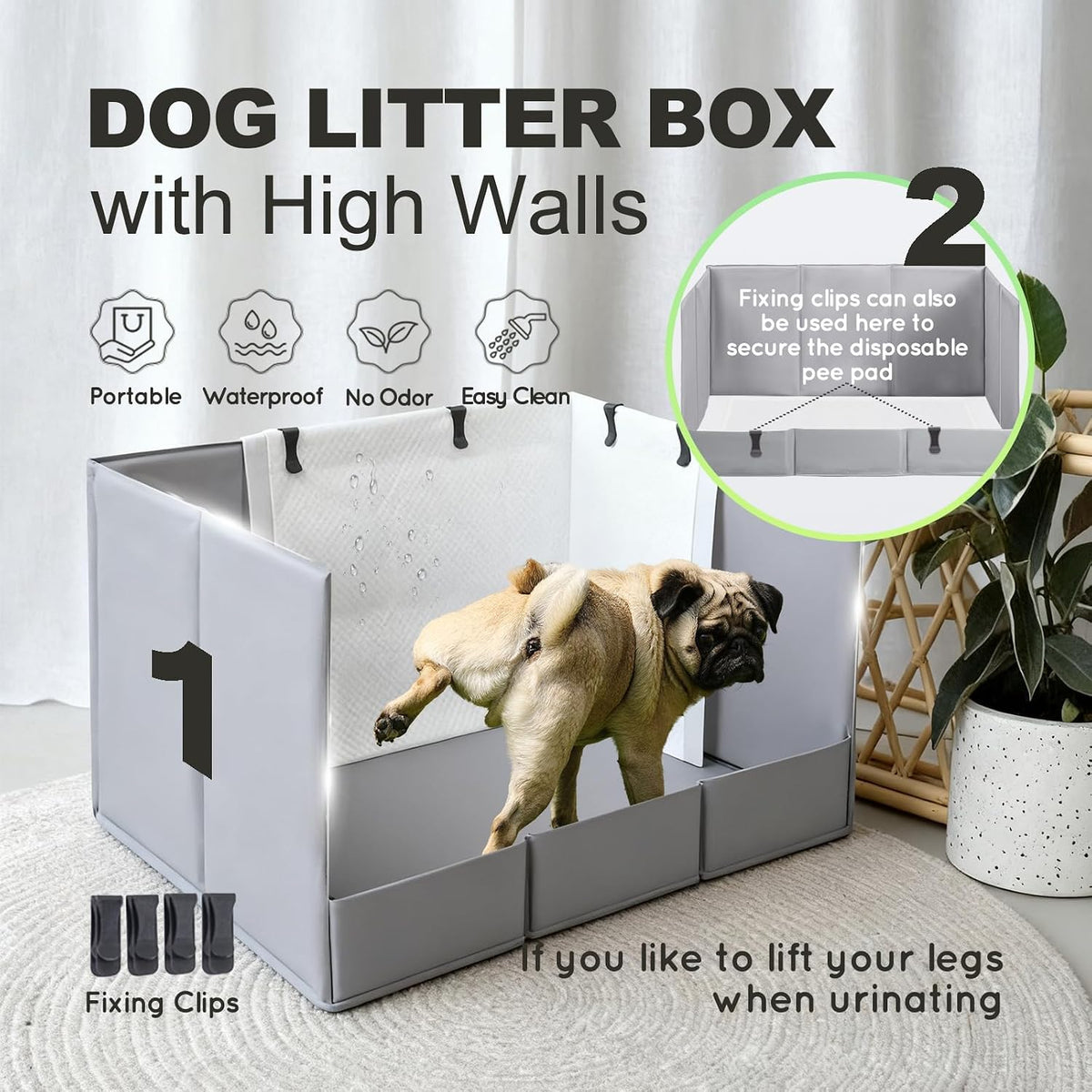 Dog Litter Box Indoor High Walls, Puppy Pee Pad Holder Foldable
