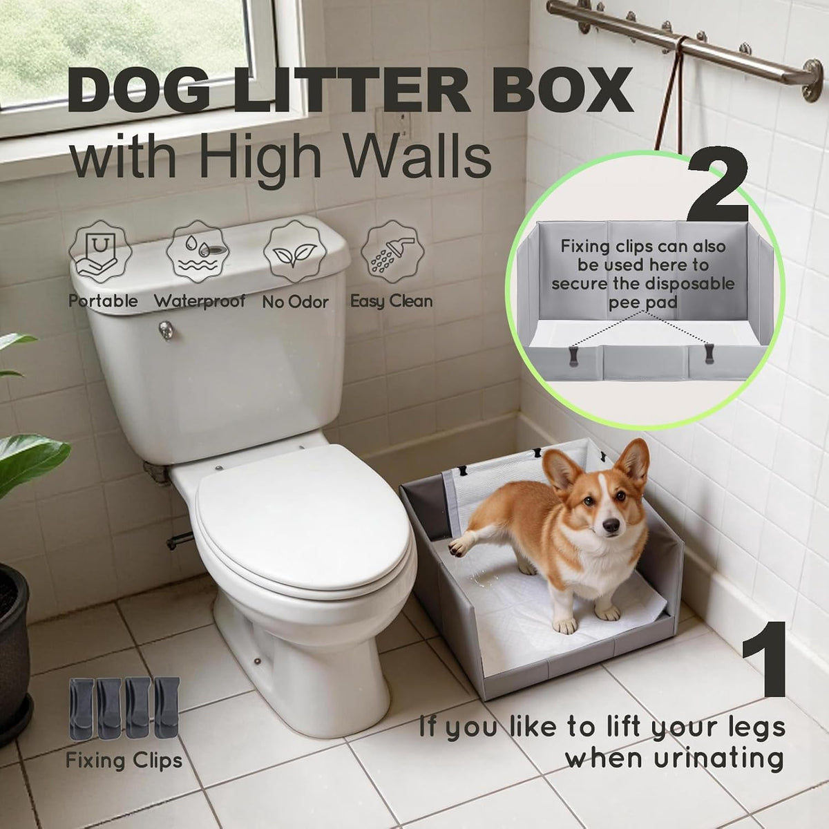 Dog Litter Box Indoor High Walls, Puppy Pee Pad Holder Foldable