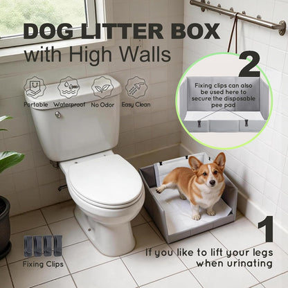 Dog Litter Box Indoor High Walls, Puppy Pee Pad Holder Foldable