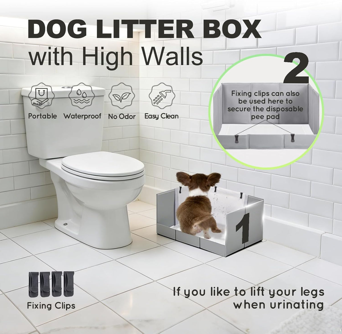 Dog Litter Box Indoor High Walls, Puppy Pee Pad Holder Foldable