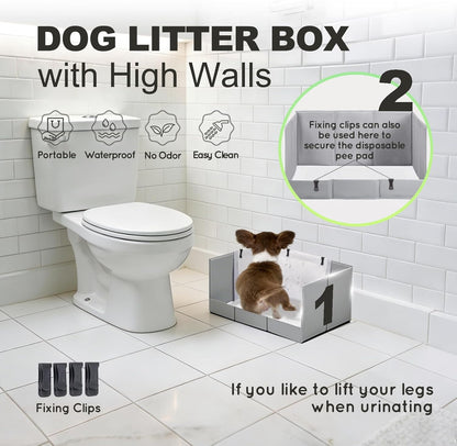 Dog Litter Box Indoor High Walls, Puppy Pee Pad Holder Foldable