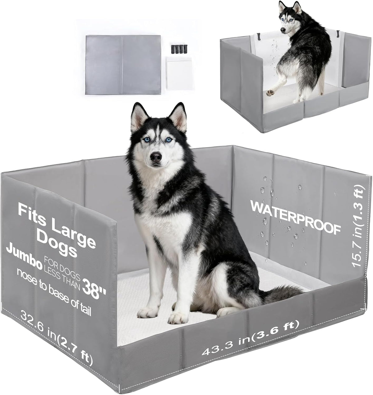 Dog Litter Box Indoor High Walls, Puppy Pee Pad Holder Foldable