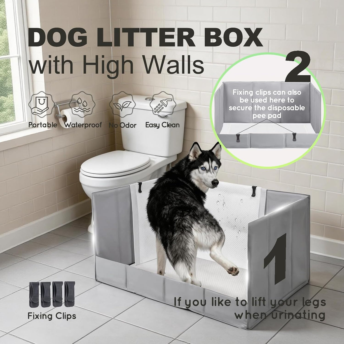 Dog Litter Box Indoor High Walls, Puppy Pee Pad Holder Foldable