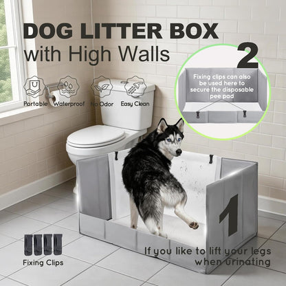 Dog Litter Box Indoor High Walls, Puppy Pee Pad Holder Foldable
