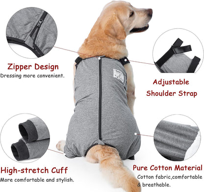 Dog Recovery Suit for Hid Leg, Soft Stretchy Pants for Hip Thigh Wound Protective Sleeves to Prevent Licking (Grey, 4XL(Reference Weight 50-70 lbs))