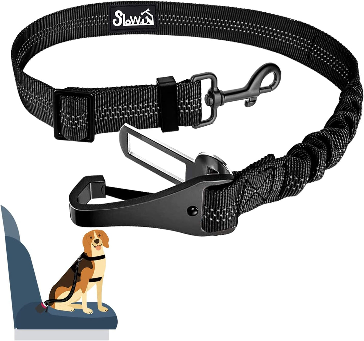 Dog Car Seat Belt, 3 in 1 Latch Bar Attachment Dog Safety Seatbelt | Hook Latch Bar& Seatbelt Buckle, Reflective, Heavy Duty Nylon, Durability, Easy of Use, for Travel Riding, Black, 27.5"