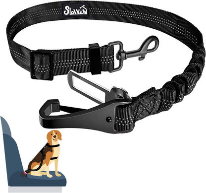 Dog Car Seat Belt, 3 in 1 Latch Bar Attachment Dog Safety Seatbelt | Hook Latch Bar& Seatbelt Buckle, Reflective, Heavy Duty Nylon, Durability, Easy of Use, for Travel Riding, Black, 27.5"