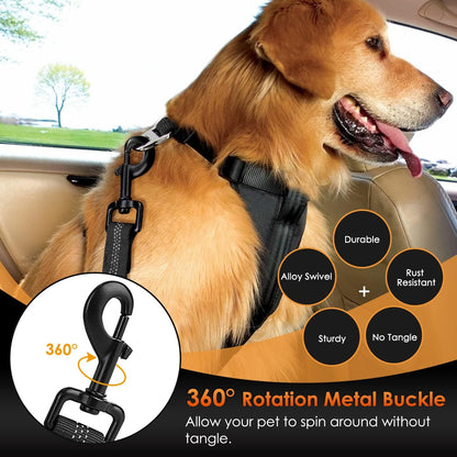 Dog Car Seat Belt, 3 in 1 Latch Bar Attachment Dog Safety Seatbelt | Hook Latch Bar& Seatbelt Buckle, Reflective, Heavy Duty Nylon, Durability, Easy of Use, for Travel Riding, Black, 27.5"