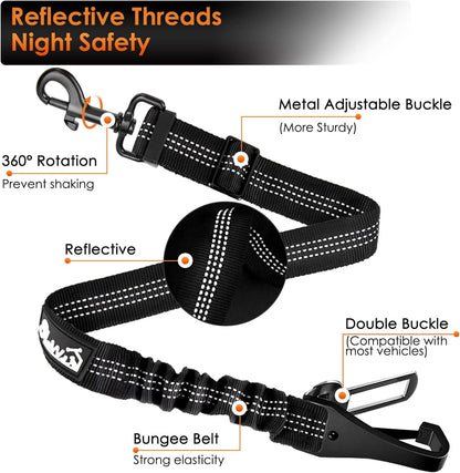 Dog Car Seat Belt, 3 in 1 Latch Bar Attachment Dog Safety Seatbelt | Hook Latch Bar& Seatbelt Buckle, Reflective, Heavy Duty Nylon, Durability, Easy of Use, for Travel Riding, Black, 27.5"