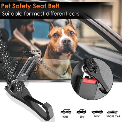 Dog Car Seat Belt, 3 in 1 Latch Bar Attachment Dog Safety Seatbelt | Hook Latch Bar& Seatbelt Buckle, Reflective, Heavy Duty Nylon, Durability, Easy of Use, for Travel Riding, Black, 27.5"