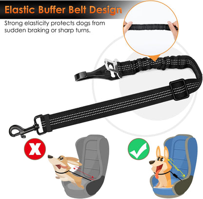 Dog Car Seat Belt, 3 in 1 Latch Bar Attachment Dog Safety Seatbelt | Hook Latch Bar& Seatbelt Buckle, Reflective, Heavy Duty Nylon, Durability, Easy of Use, for Travel Riding, Black, 27.5"