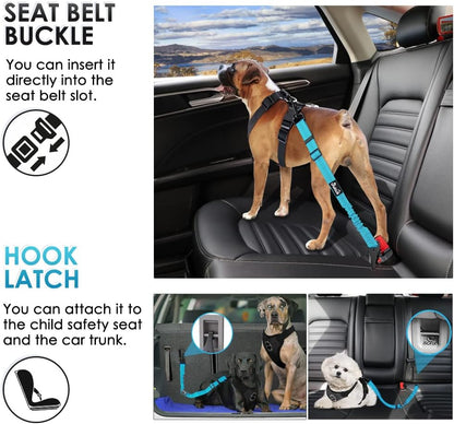 Dog Car Seat Belt, 3 in 1 Latch Bar Attachment Dog Safety Seatbelt | Hook Latch Bar& Seatbelt Buckle, Reflective, Heavy Duty Nylon, Durability, Easy of Use, for Travel Riding, Black, 27.5"
