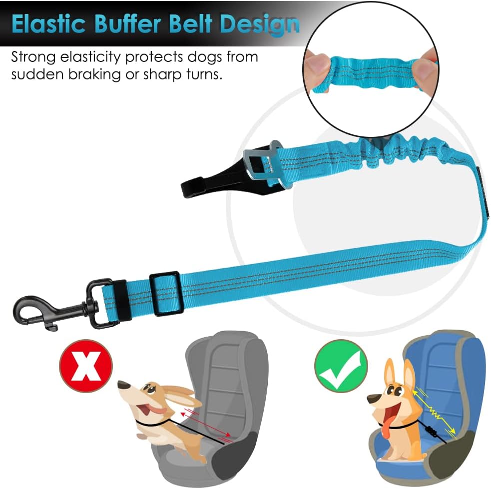 Dog Car Seat Belt, 3 in 1 Latch Bar Attachment Dog Safety Seatbelt | Hook Latch Bar& Seatbelt Buckle, Reflective, Heavy Duty Nylon, Durability, Easy of Use, for Travel Riding, Black, 27.5"