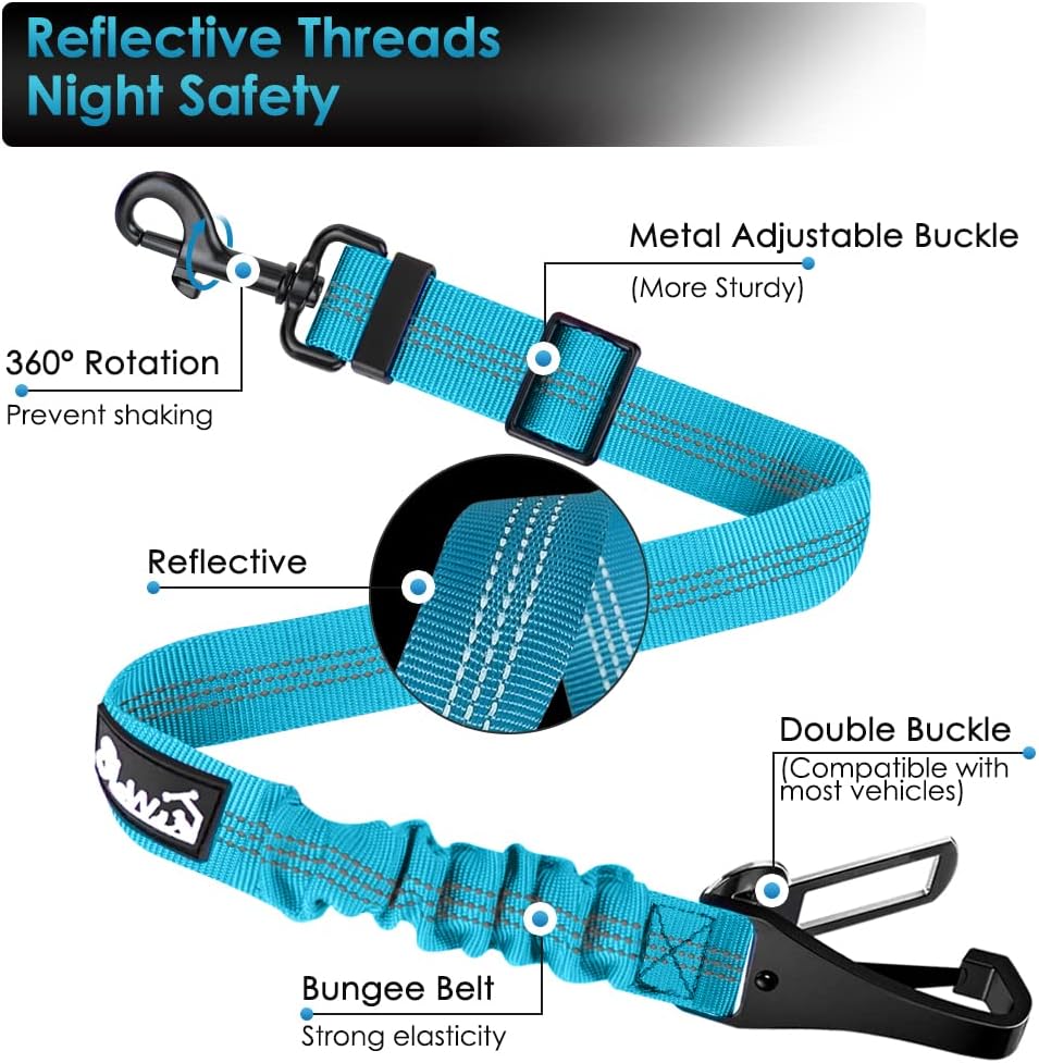 Dog Car Seat Belt, 3 in 1 Latch Bar Attachment Dog Safety Seatbelt | Hook Latch Bar& Seatbelt Buckle, Reflective, Heavy Duty Nylon, Durability, Easy of Use, for Travel Riding, Black, 27.5"