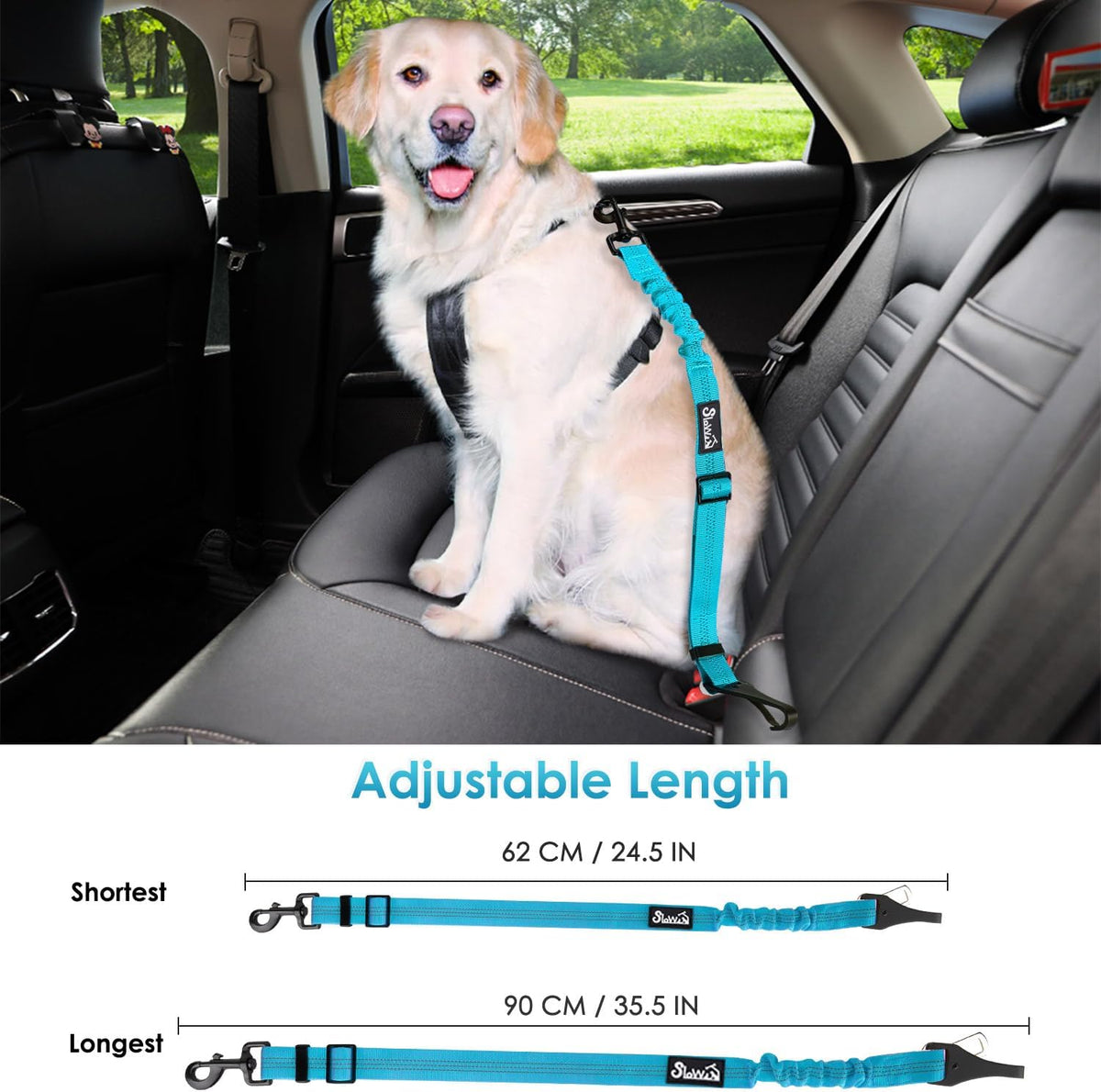 Dog Car Seat Belt, 3 in 1 Latch Bar Attachment Dog Safety Seatbelt | Hook Latch Bar& Seatbelt Buckle, Reflective, Heavy Duty Nylon, Durability, Easy of Use, for Travel Riding, Black, 27.5"