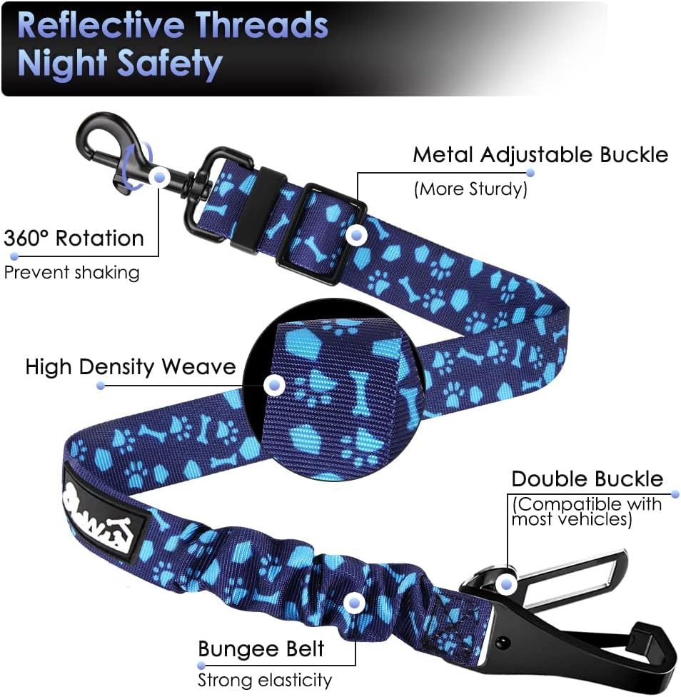 Dog Car Seat Belt, 3 in 1 Latch Bar Attachment Dog Safety Seatbelt | Hook Latch Bar& Seatbelt Buckle, Reflective, Heavy Duty Nylon, Durability, Easy of Use, for Travel Riding, Black, 27.5"
