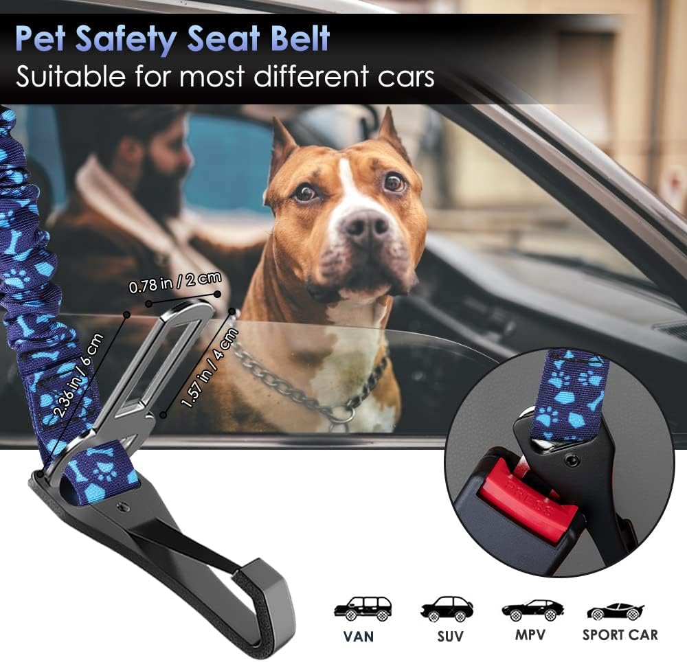 Dog Car Seat Belt, 3 in 1 Latch Bar Attachment Dog Safety Seatbelt | Hook Latch Bar& Seatbelt Buckle, Reflective, Heavy Duty Nylon, Durability, Easy of Use, for Travel Riding, Black, 27.5"