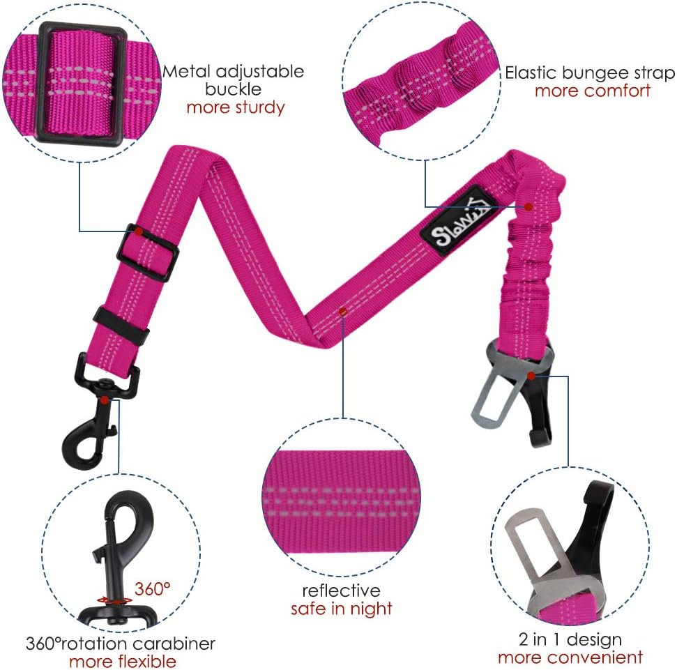 Dog Car Seat Belt, 3 in 1 Latch Bar Attachment Dog Safety Seatbelt | Hook Latch Bar& Seatbelt Buckle, Reflective, Heavy Duty Nylon, Durability, Easy of Use, for Travel Riding, Black, 27.5"