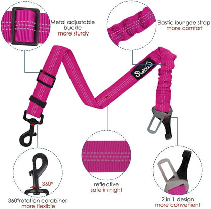 Dog Car Seat Belt, 3 in 1 Latch Bar Attachment Dog Safety Seatbelt | Hook Latch Bar& Seatbelt Buckle, Reflective, Heavy Duty Nylon, Durability, Easy of Use, for Travel Riding, Black, 27.5"