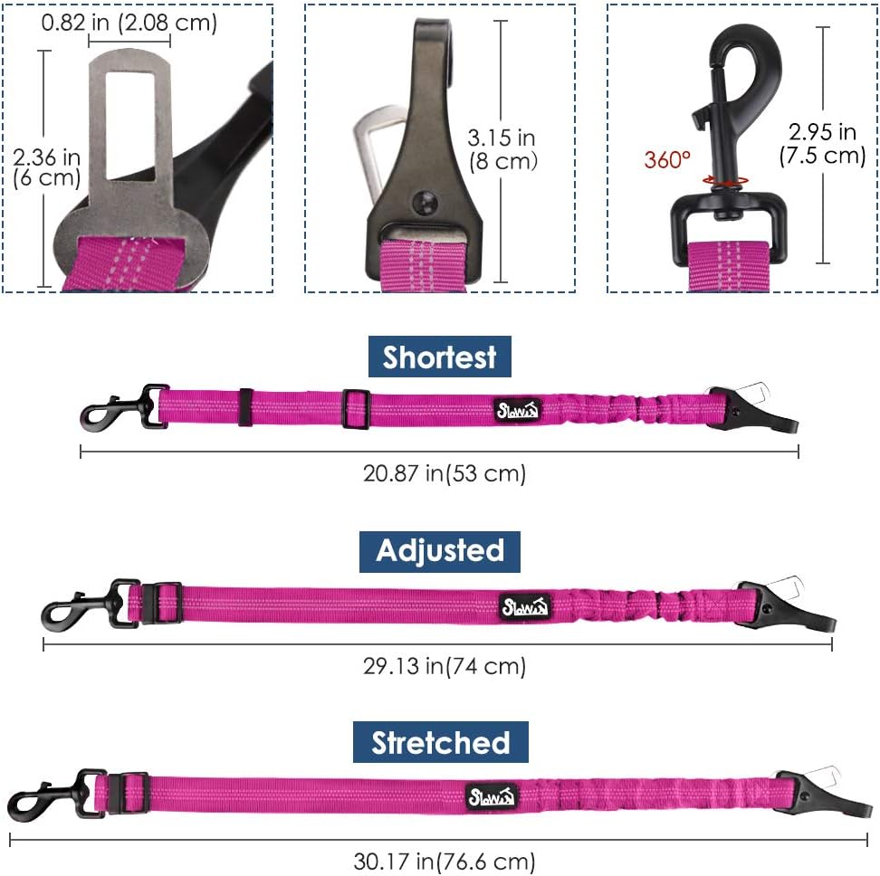 Dog Car Seat Belt, 3 in 1 Latch Bar Attachment Dog Safety Seatbelt | Hook Latch Bar& Seatbelt Buckle, Reflective, Heavy Duty Nylon, Durability, Easy of Use, for Travel Riding, Black, 27.5"