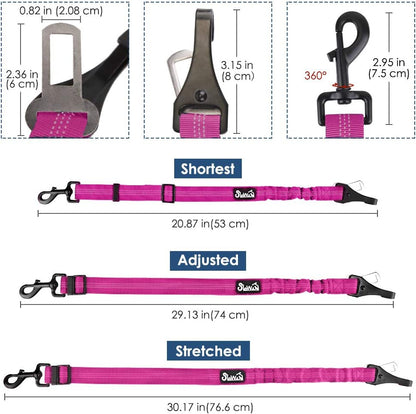 Dog Car Seat Belt, 3 in 1 Latch Bar Attachment Dog Safety Seatbelt | Hook Latch Bar& Seatbelt Buckle, Reflective, Heavy Duty Nylon, Durability, Easy of Use, for Travel Riding, Black, 27.5"