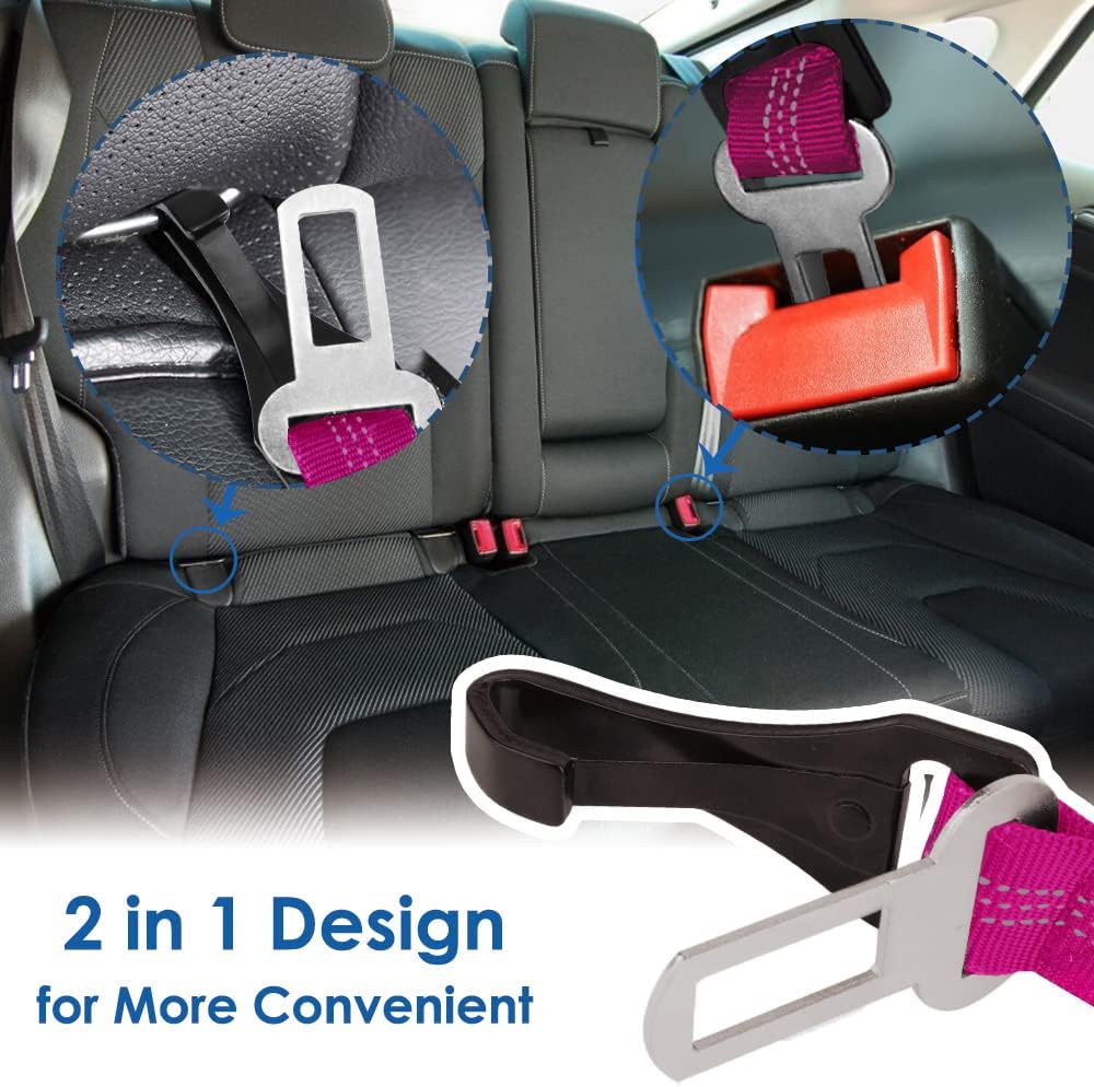 Dog Car Seat Belt, 3 in 1 Latch Bar Attachment Dog Safety Seatbelt | Hook Latch Bar& Seatbelt Buckle, Reflective, Heavy Duty Nylon, Durability, Easy of Use, for Travel Riding, Black, 27.5"