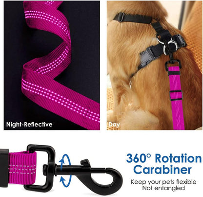 Dog Car Seat Belt, 3 in 1 Latch Bar Attachment Dog Safety Seatbelt | Hook Latch Bar& Seatbelt Buckle, Reflective, Heavy Duty Nylon, Durability, Easy of Use, for Travel Riding, Black, 27.5"