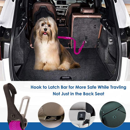 Dog Car Seat Belt, 3 in 1 Latch Bar Attachment Dog Safety Seatbelt | Hook Latch Bar& Seatbelt Buckle, Reflective, Heavy Duty Nylon, Durability, Easy of Use, for Travel Riding, Black, 27.5"
