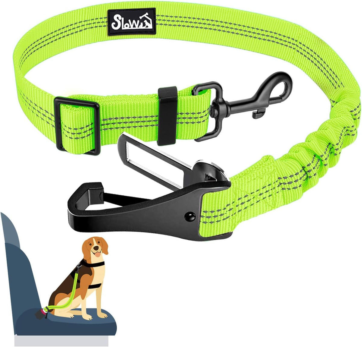 Dog Car Seat Belt, 3 in 1 Latch Bar Attachment Dog Safety Seatbelt | Hook Latch Bar& Seatbelt Buckle, Reflective, Heavy Duty Nylon, Durability, Easy of Use, for Travel Riding, Black, 27.5"