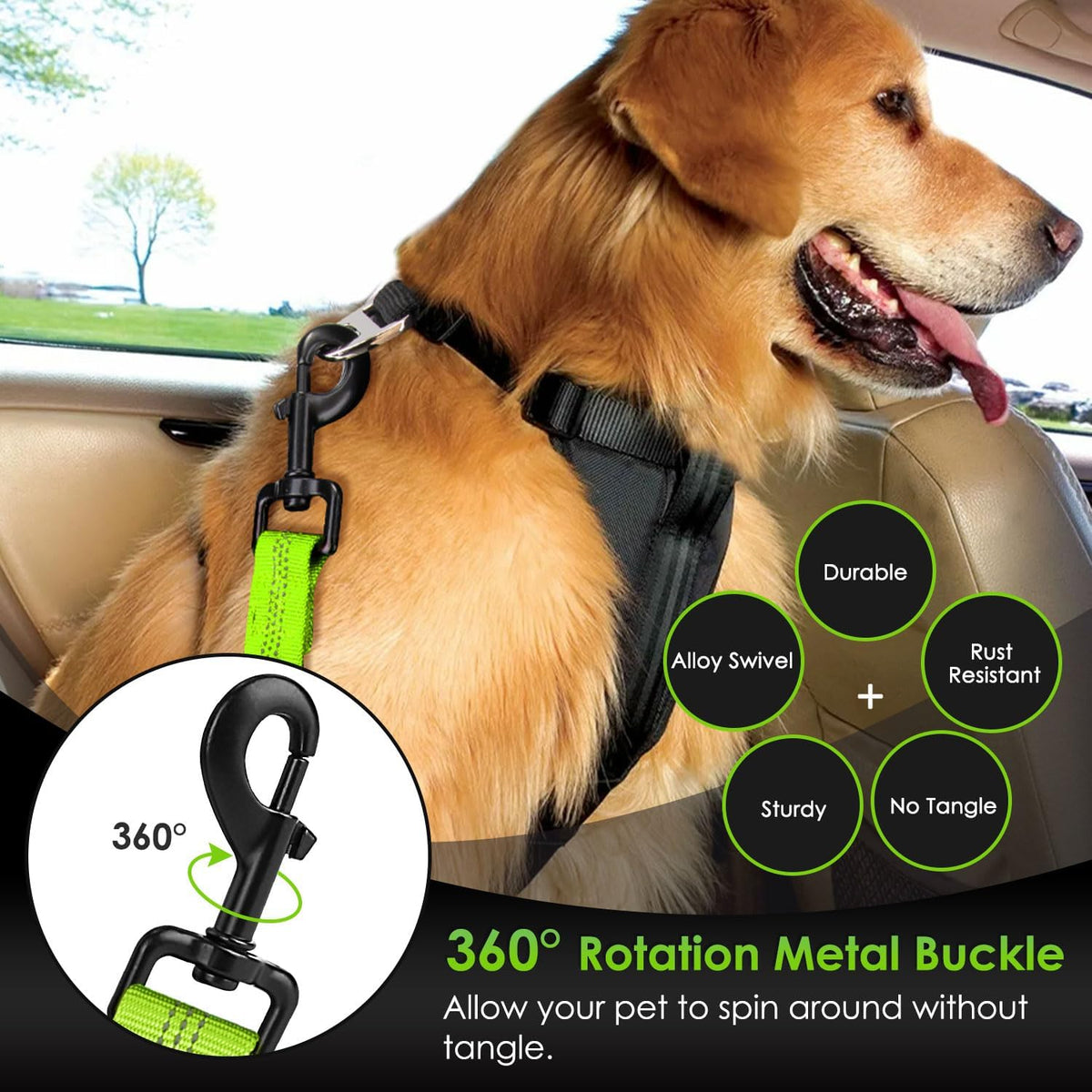 Dog Car Seat Belt, 3 in 1 Latch Bar Attachment Dog Safety Seatbelt | Hook Latch Bar& Seatbelt Buckle, Reflective, Heavy Duty Nylon, Durability, Easy of Use, for Travel Riding, Black, 27.5"
