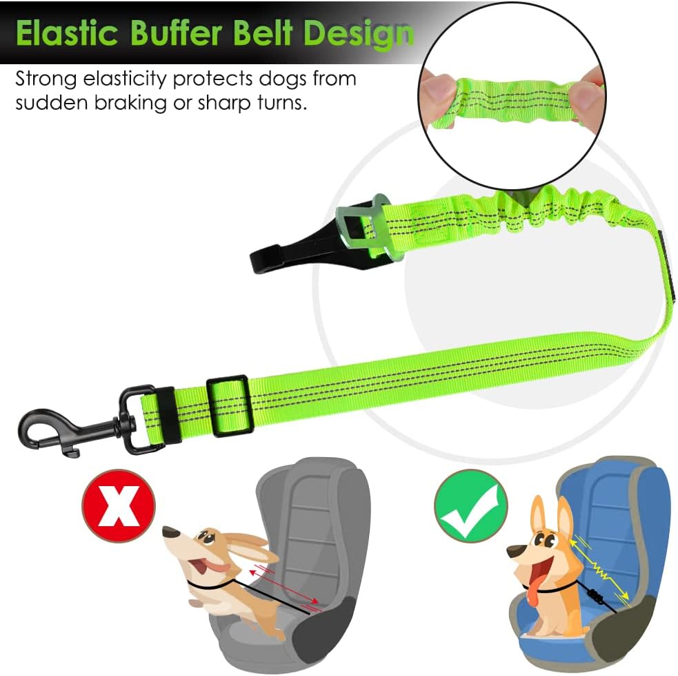 Dog Car Seat Belt, 3 in 1 Latch Bar Attachment Dog Safety Seatbelt | Hook Latch Bar& Seatbelt Buckle, Reflective, Heavy Duty Nylon, Durability, Easy of Use, for Travel Riding, Black, 27.5"