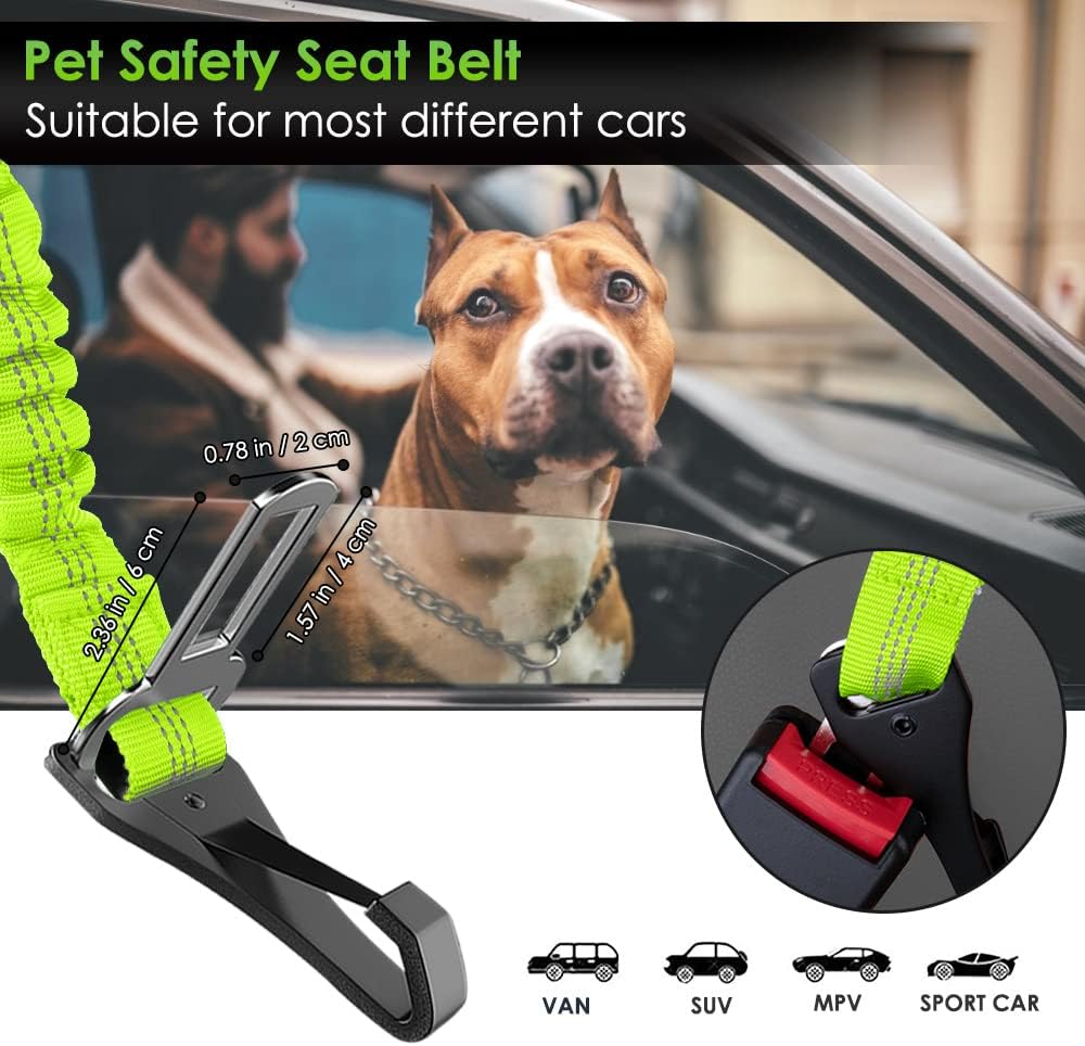 Dog Car Seat Belt, 3 in 1 Latch Bar Attachment Dog Safety Seatbelt | Hook Latch Bar& Seatbelt Buckle, Reflective, Heavy Duty Nylon, Durability, Easy of Use, for Travel Riding, Black, 27.5"
