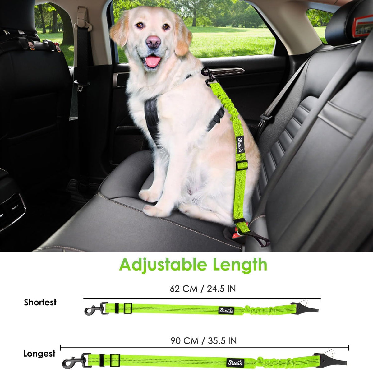 Dog Car Seat Belt, 3 in 1 Latch Bar Attachment Dog Safety Seatbelt | Hook Latch Bar& Seatbelt Buckle, Reflective, Heavy Duty Nylon, Durability, Easy of Use, for Travel Riding, Black, 27.5"