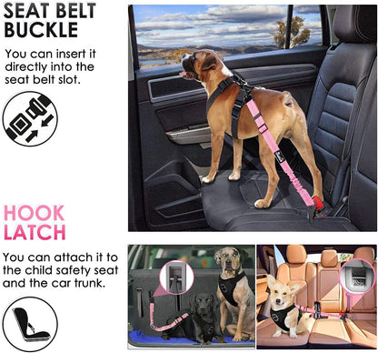 Dog Car Seat Belt, 3 in 1 Latch Bar Attachment Dog Safety Seatbelt | Hook Latch Bar& Seatbelt Buckle, Reflective, Heavy Duty Nylon, Durability, Easy of Use, for Travel Riding, Black, 27.5"