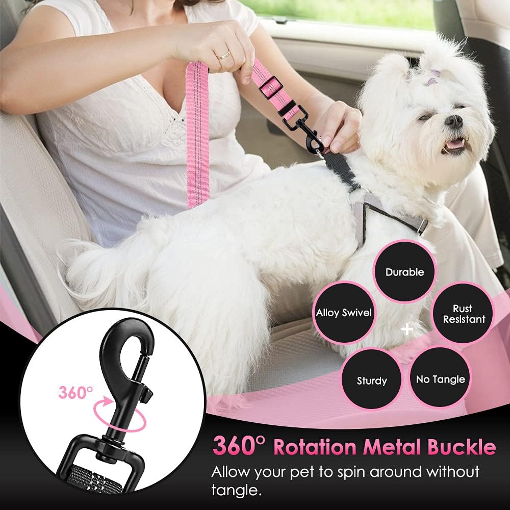 Dog Car Seat Belt, 3 in 1 Latch Bar Attachment Dog Safety Seatbelt | Hook Latch Bar& Seatbelt Buckle, Reflective, Heavy Duty Nylon, Durability, Easy of Use, for Travel Riding, Black, 27.5"